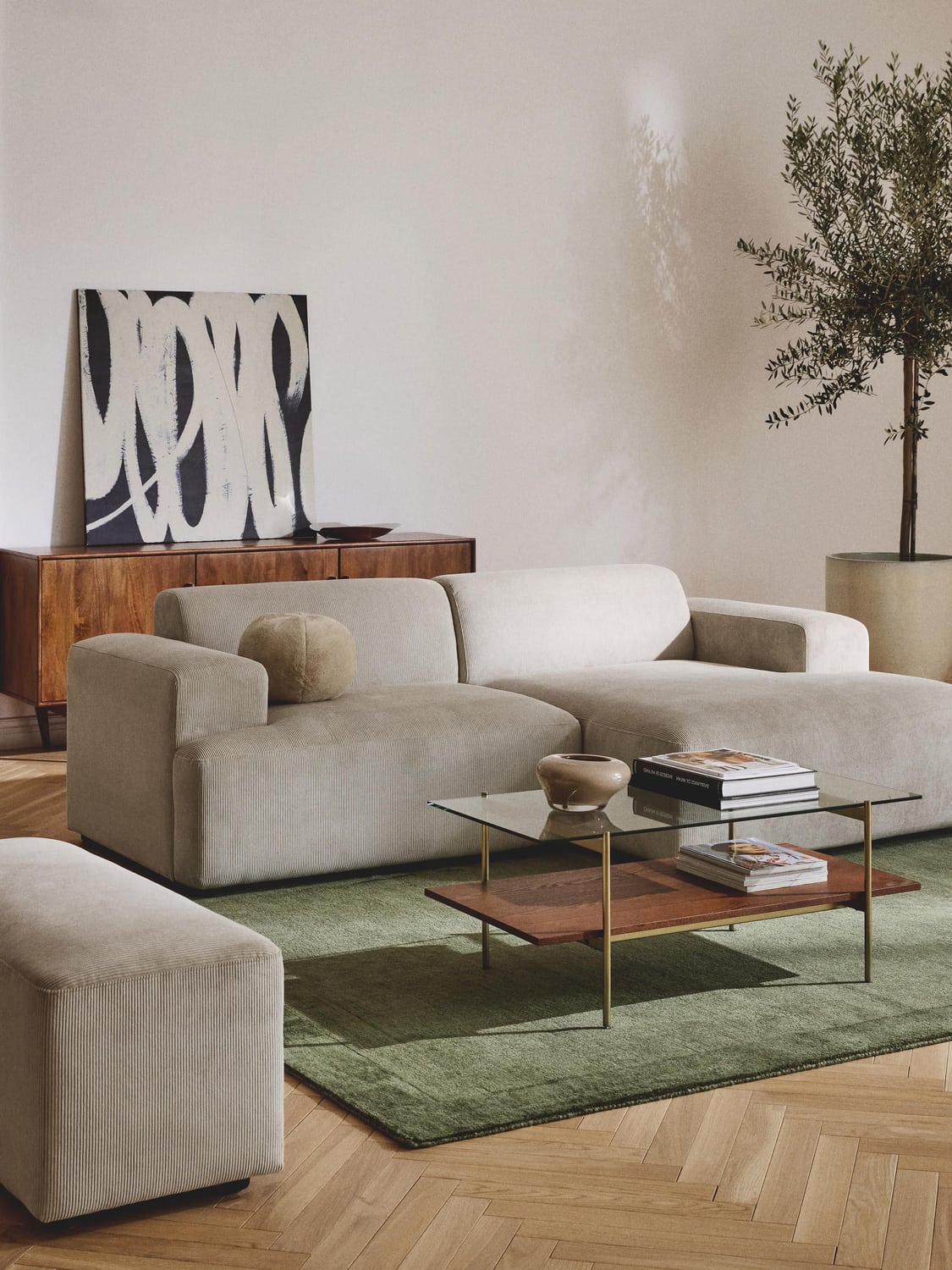 Melva Corduroy Corner Sofa (3-seater) — Oatmeal