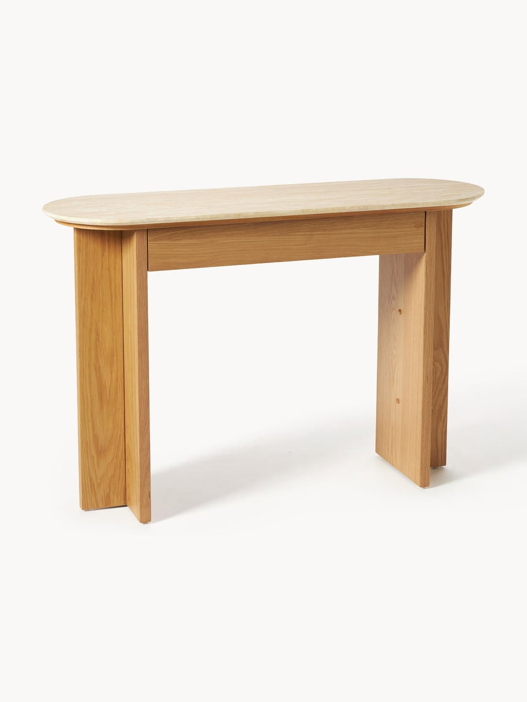 Zumi Wood-Console Table with Travertine Top and Drawer