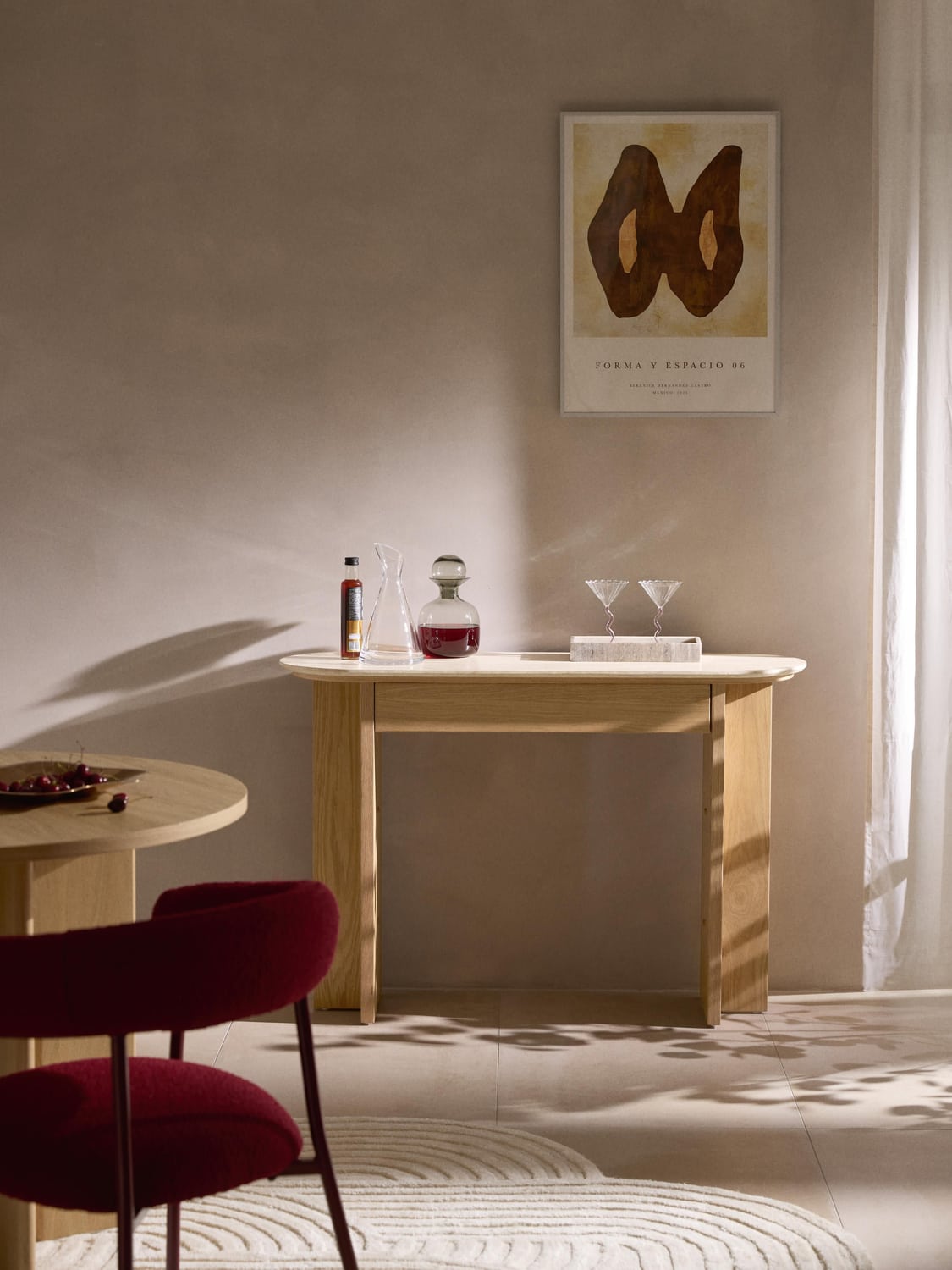 Zumi Wood-Console Table with Travertine Top and Drawer