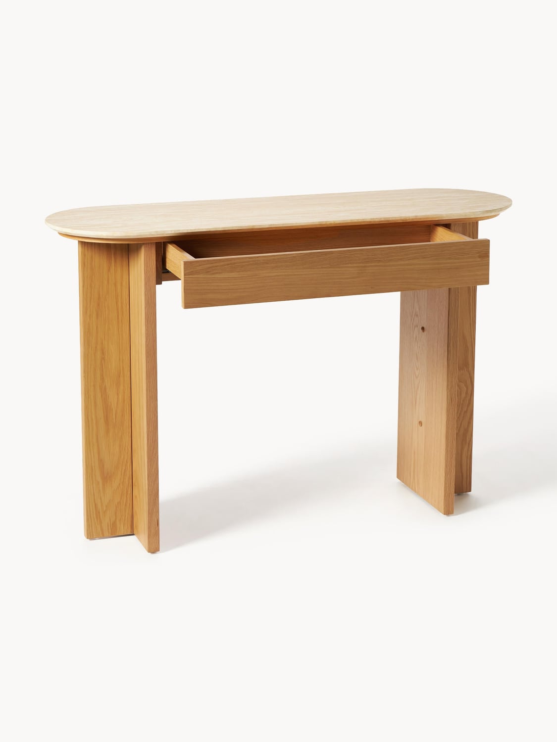 Zumi Wood-Console Table with Travertine Top and Drawer