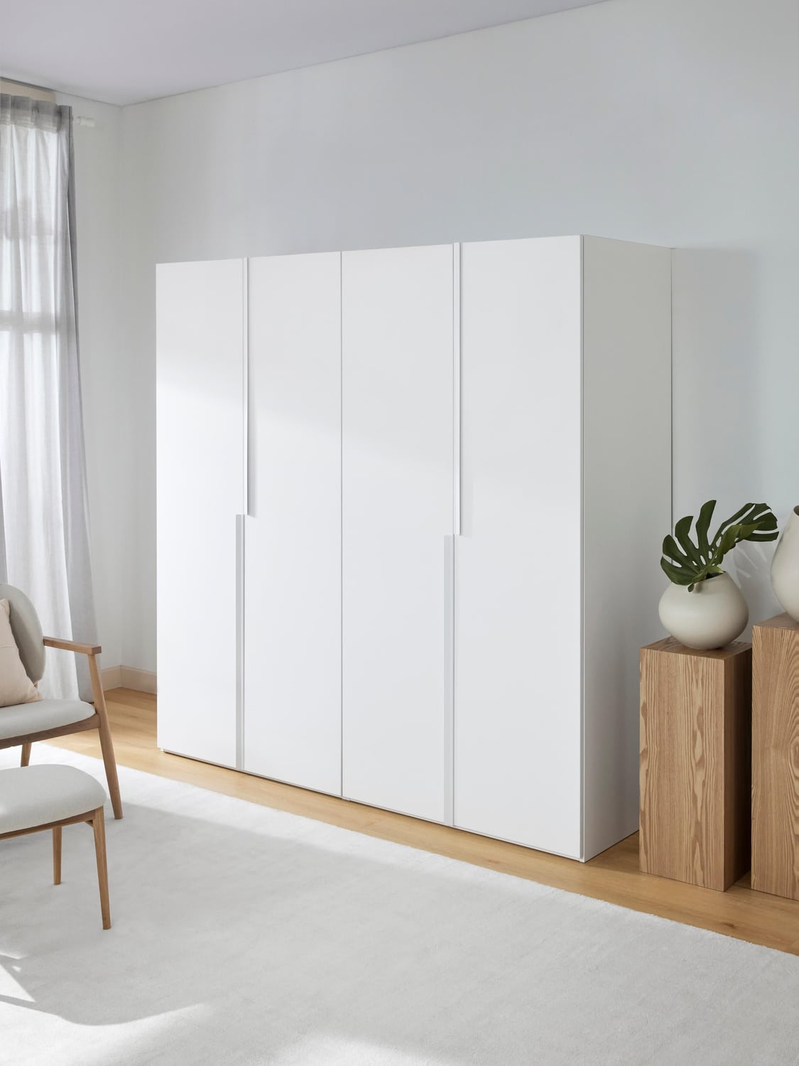 Leon Modular Hinged-Door Wardrobe, 200 cm Width, in various sizes — Off-White