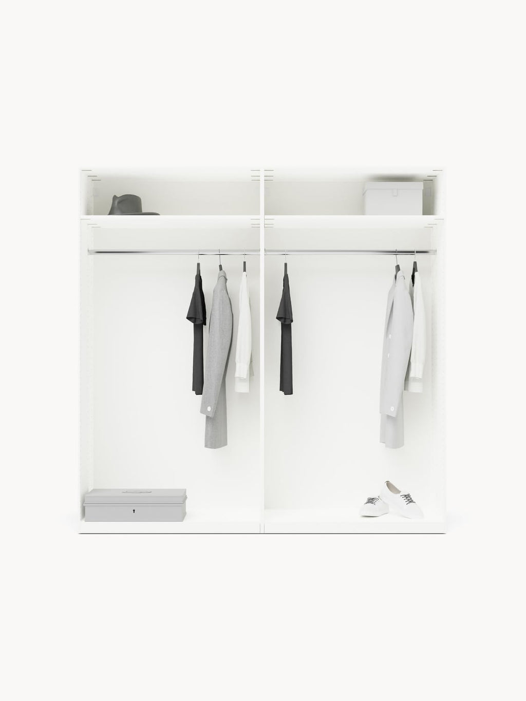 Leon Modular Hinged-Door Wardrobe, 200 cm Width, in various sizes — Off-White