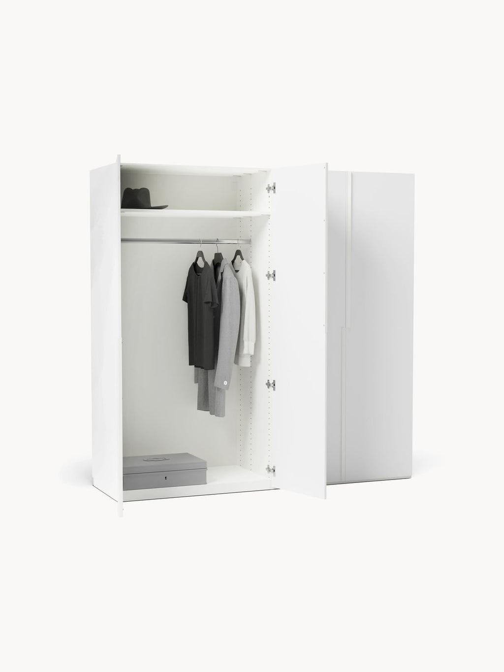 Leon Modular Hinged-Door Wardrobe, 200 cm Width, in various sizes — Off-White