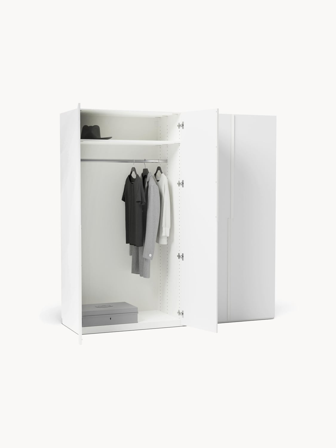 Leon Modular Hinged-Door Wardrobe, 200 cm Width, in various sizes — Off-White
