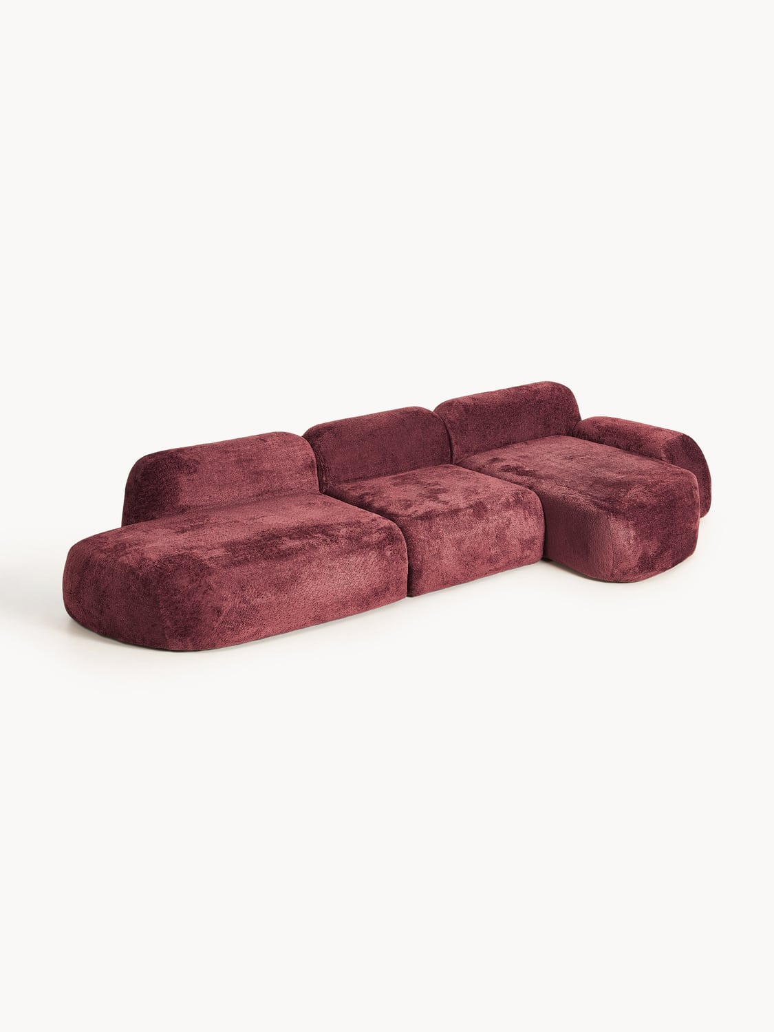 Wolke Modular Teddy Bouclé Corner Sofa (4-seater) with Chaise Longue — Chocolate