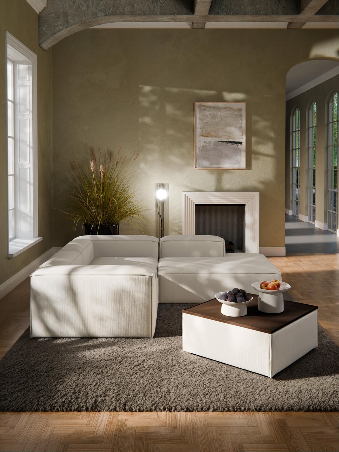 Lennon Sofa Ottoman in Corduroy with Storage — Eucalyptus