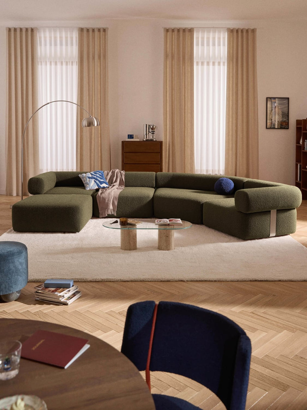 Anton Large Modular Bouclé Sofa with Ottoman (left/right) — Dark Grey