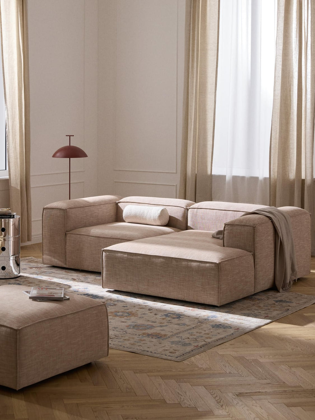 Lennon Modular Corner Sofa (2-seater) in Linen Blend — Warm Grey
