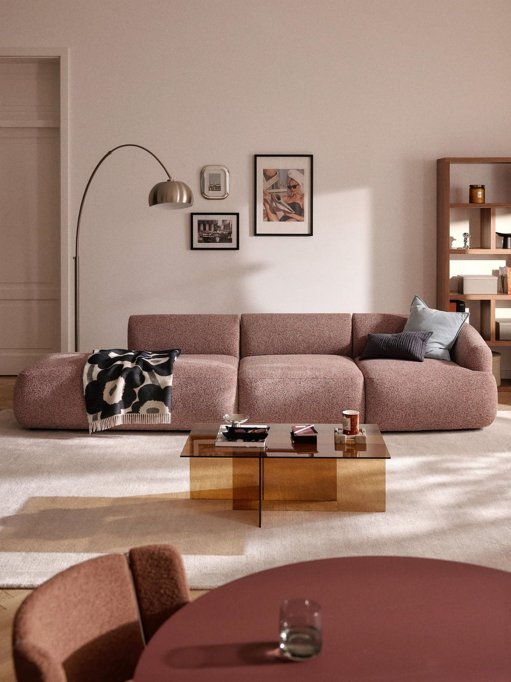 Sofia Modular Bouclé-Chaise (2-seater) — Warm Grey