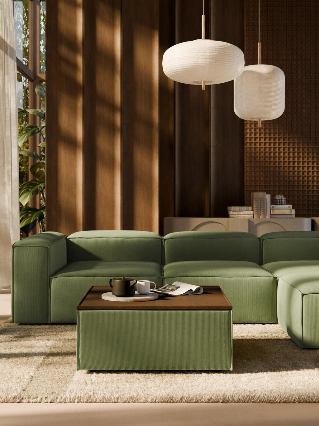 Lennon Sofa Ottoman in Corduroy with Storage — Olive