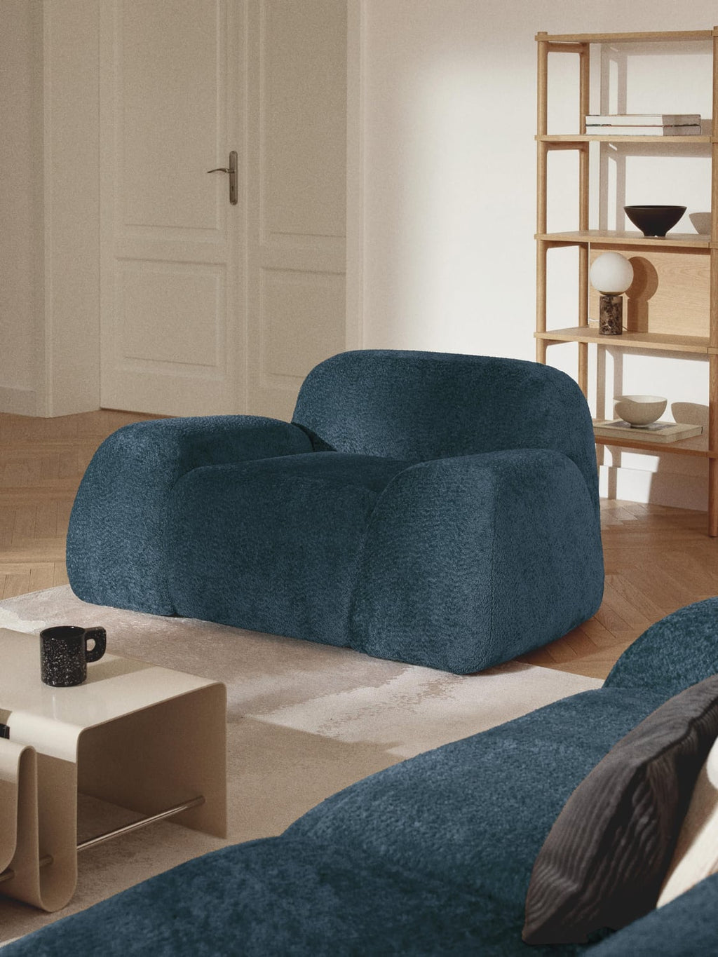 Wolke Lounge Chair in Teddy Bouclé — Petrol