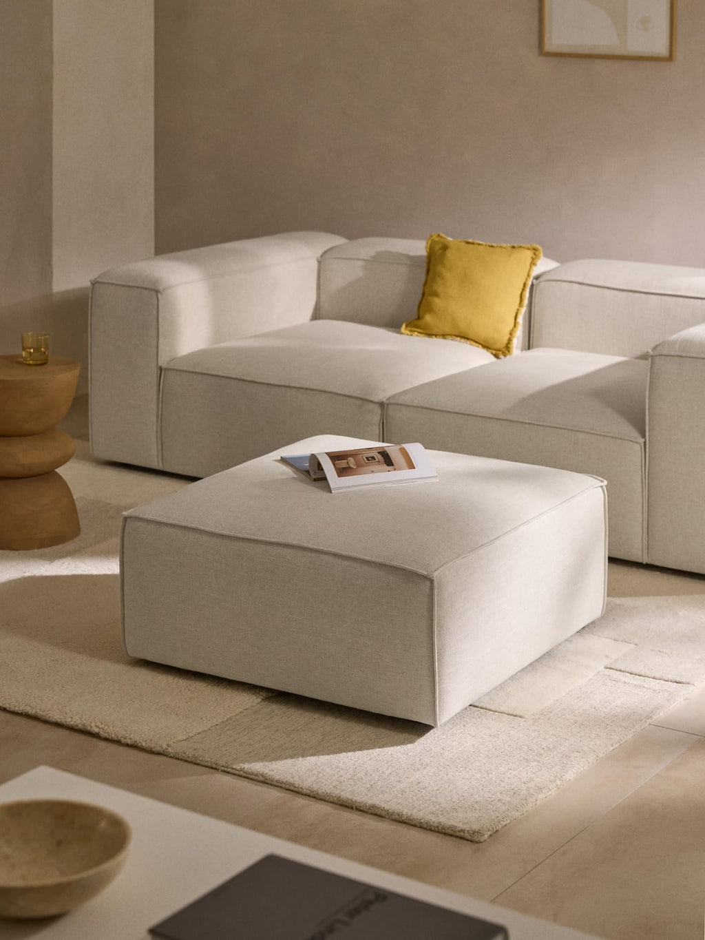 Lennon Sofa Ottoman in Linen Blend — Off-White