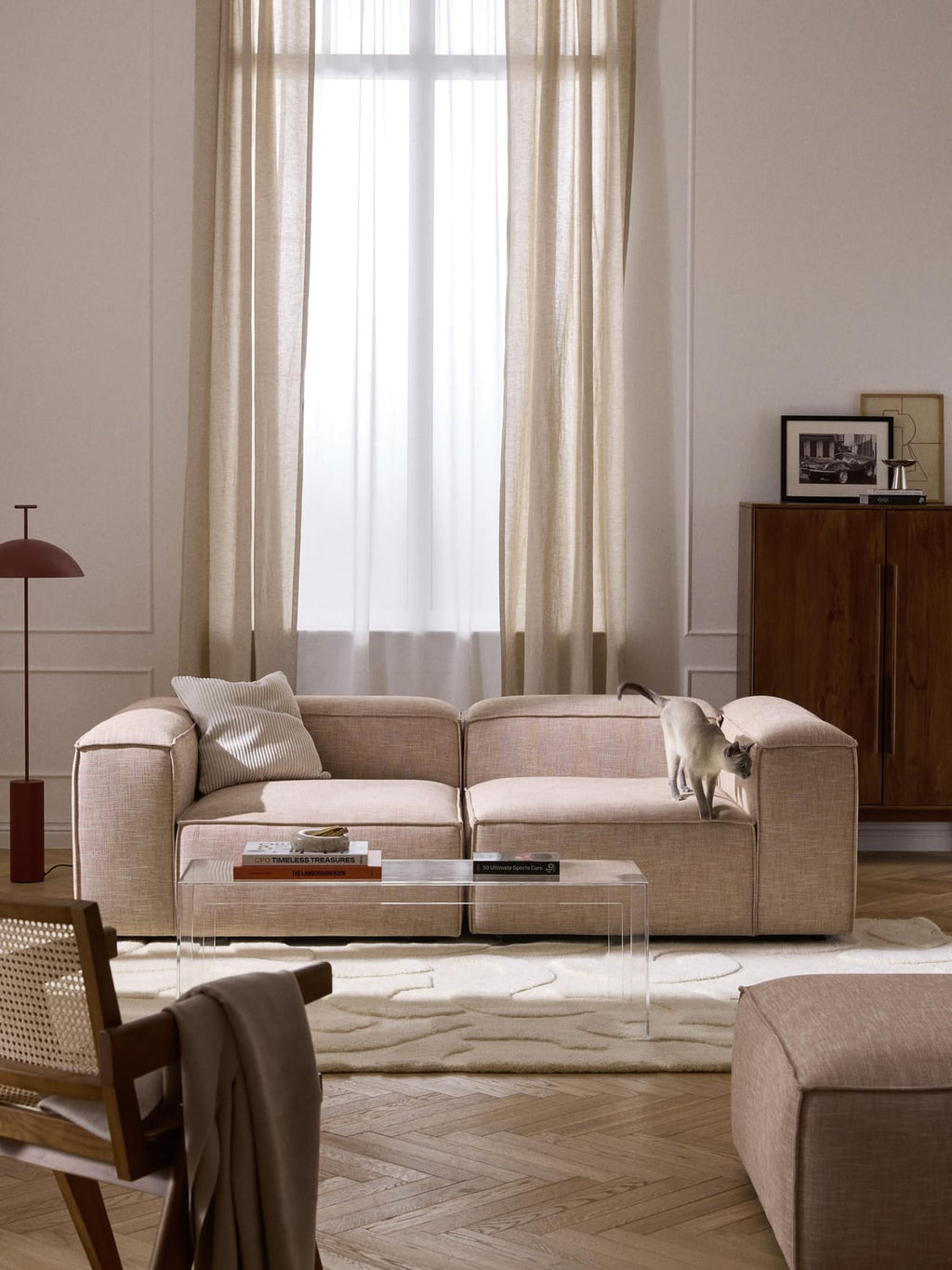 Lennon Modular Sofa (3-seater) in Linen Blend — Pink