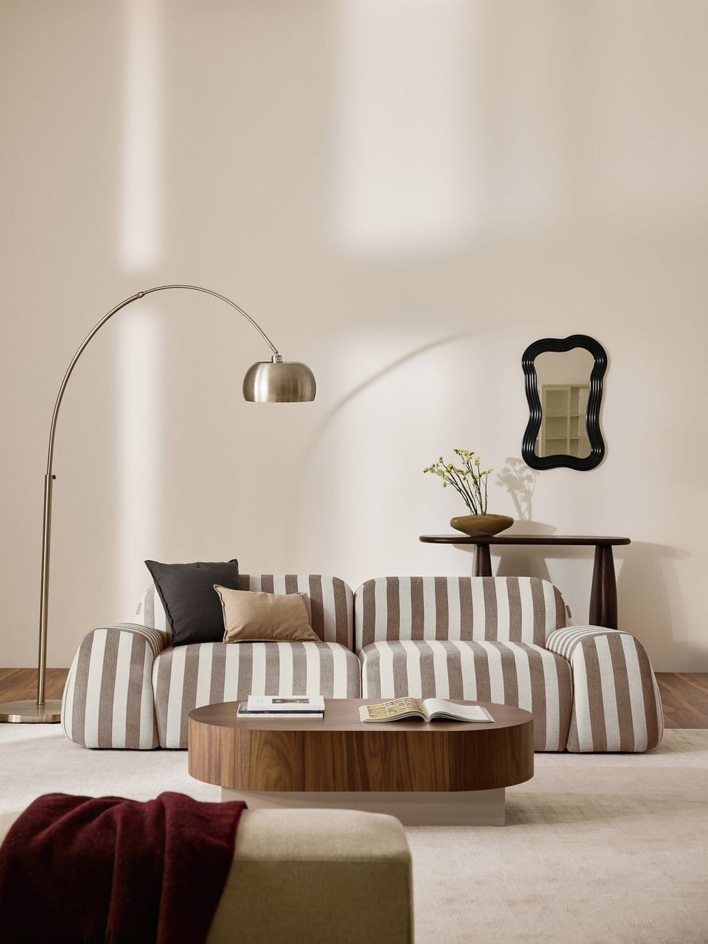 Wolke Modular Striped Sofa (3-seater) — Warm Grey