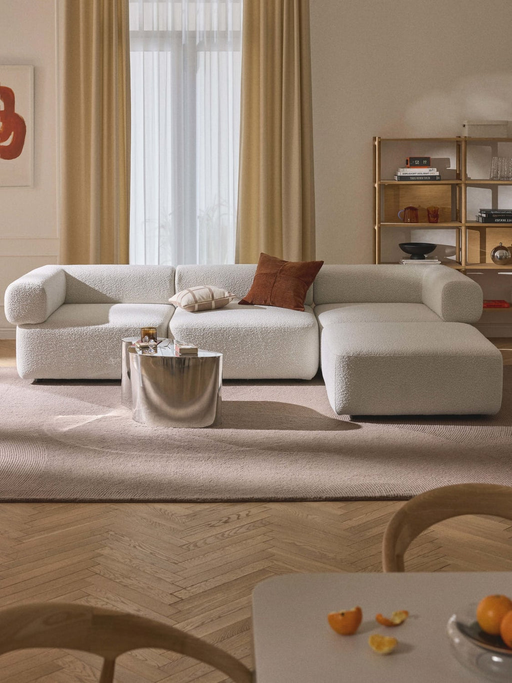 Anton Modular Bouclé Sofa (4-seater) with Ottoman (left/right) — Light Grey
