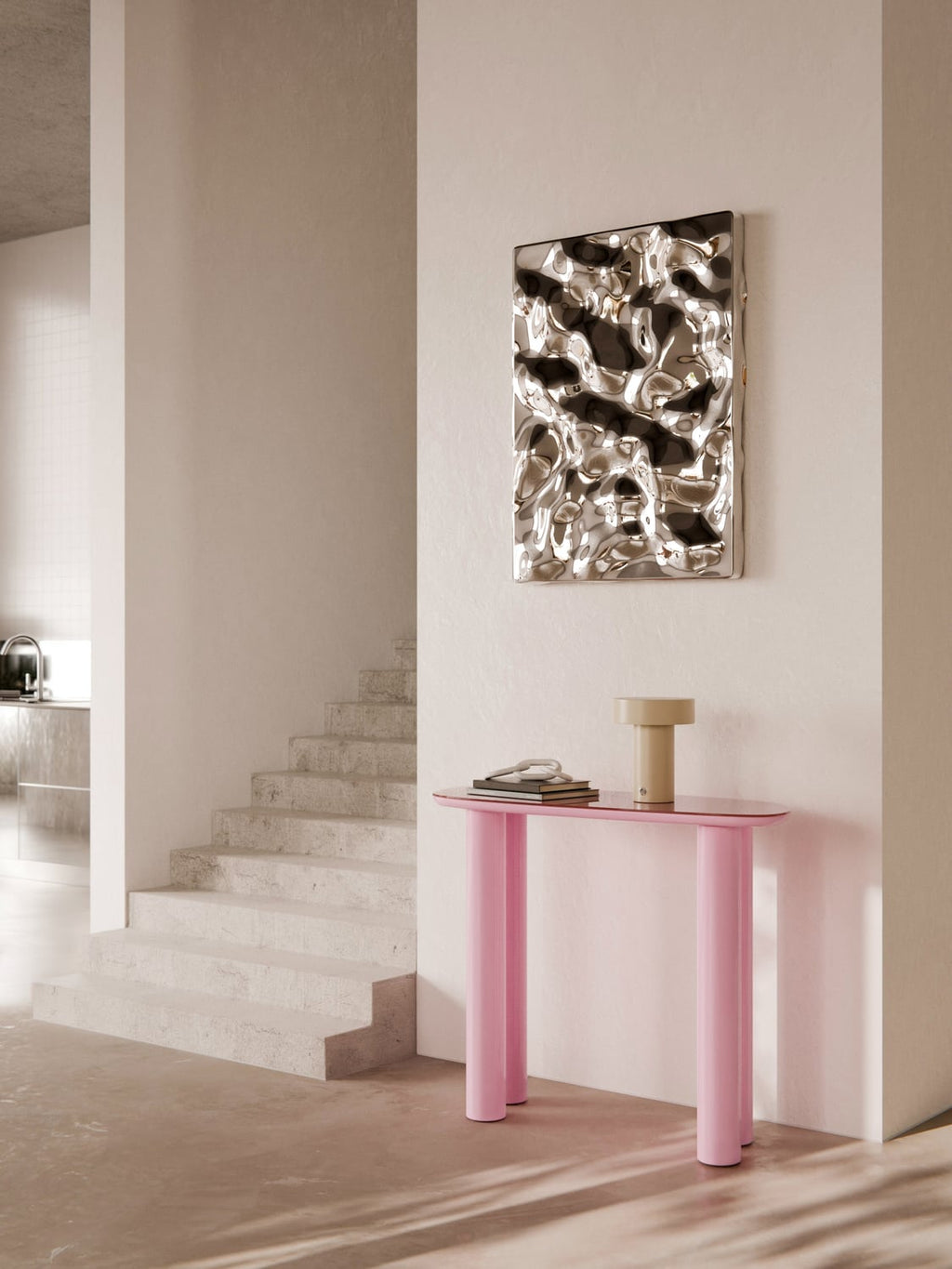 Beni Console Table with Glass Top — Blush