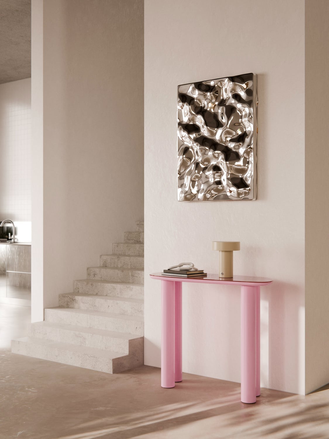 Beni Console Table with Glass Top — Blush