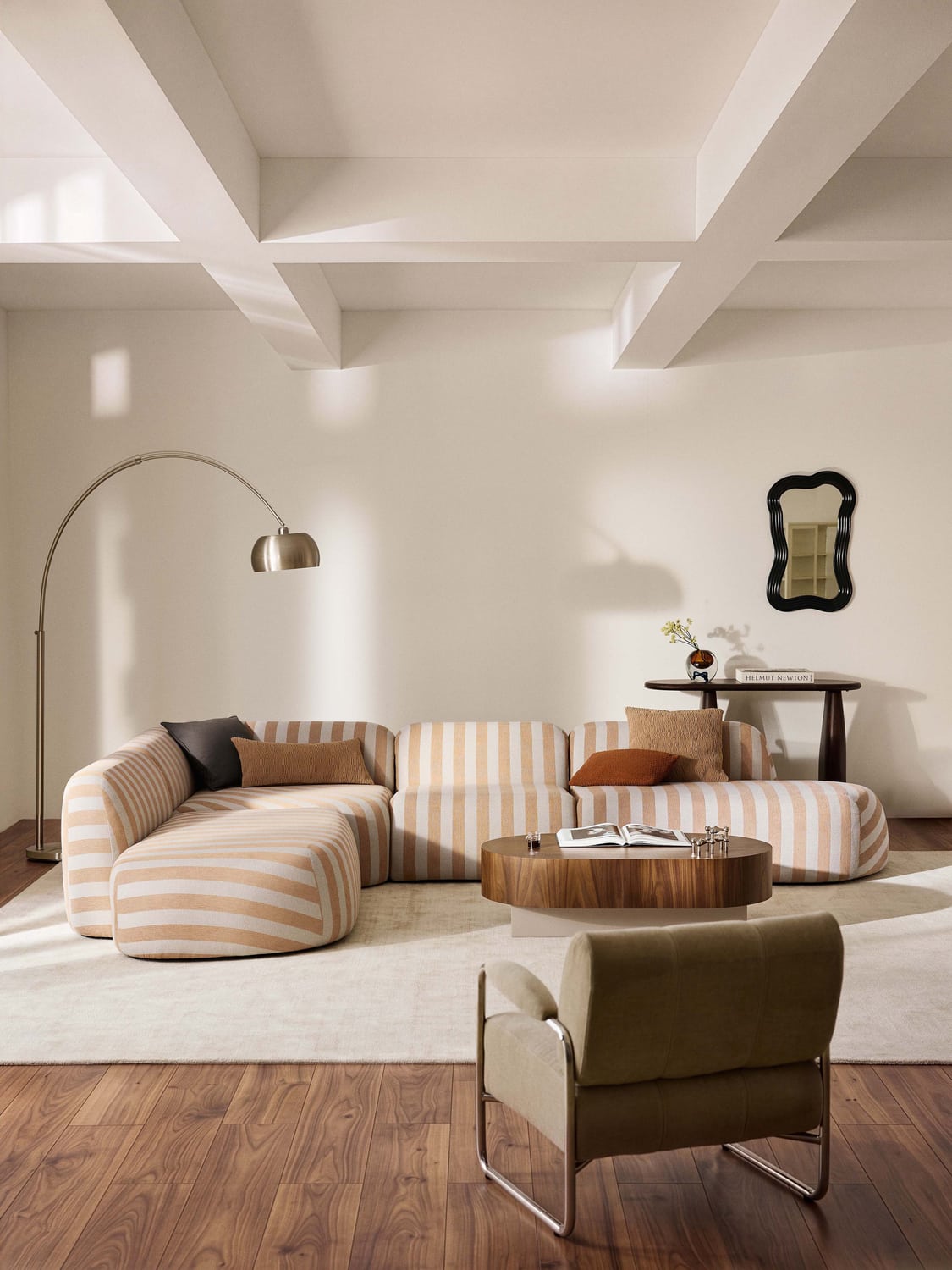 Wolke Modular Striped XL Corner Sofa with Chaise Longue — Sand