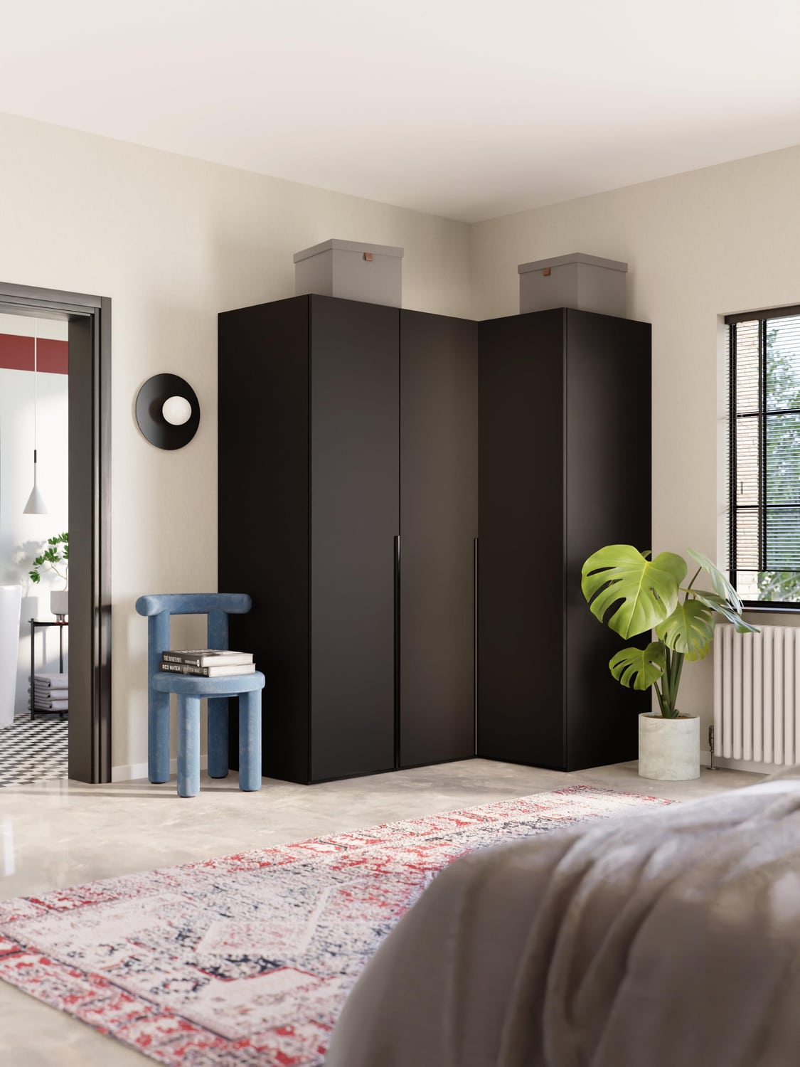 Leon Modular Corner Wardrobe, 165 cm Width, in various sizes — Charcoal