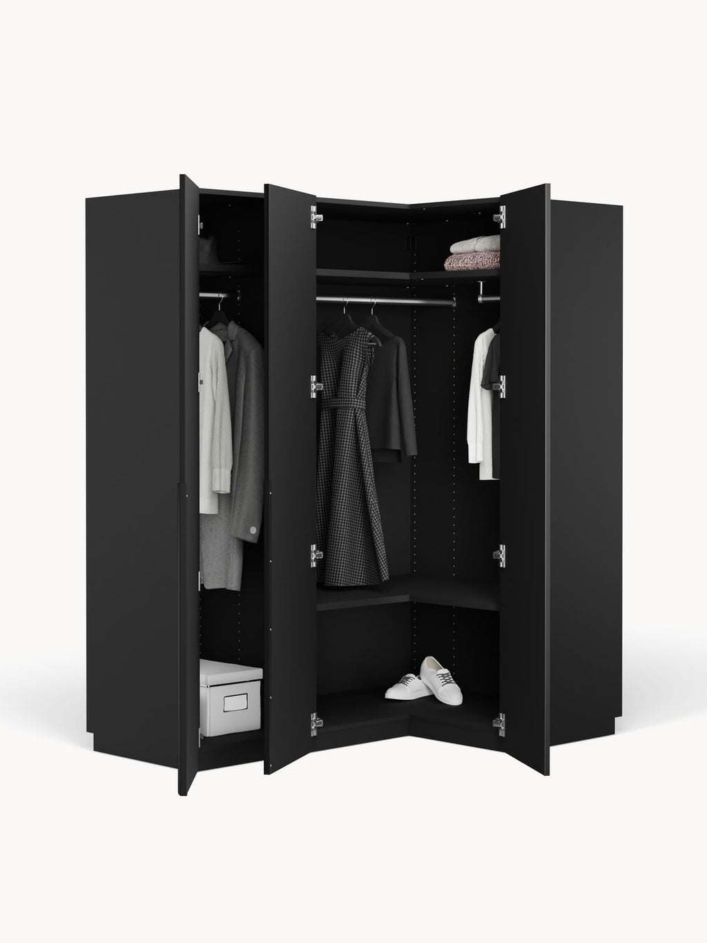 Leon Modular Corner Wardrobe, 165 cm Width, in various sizes — Charcoal