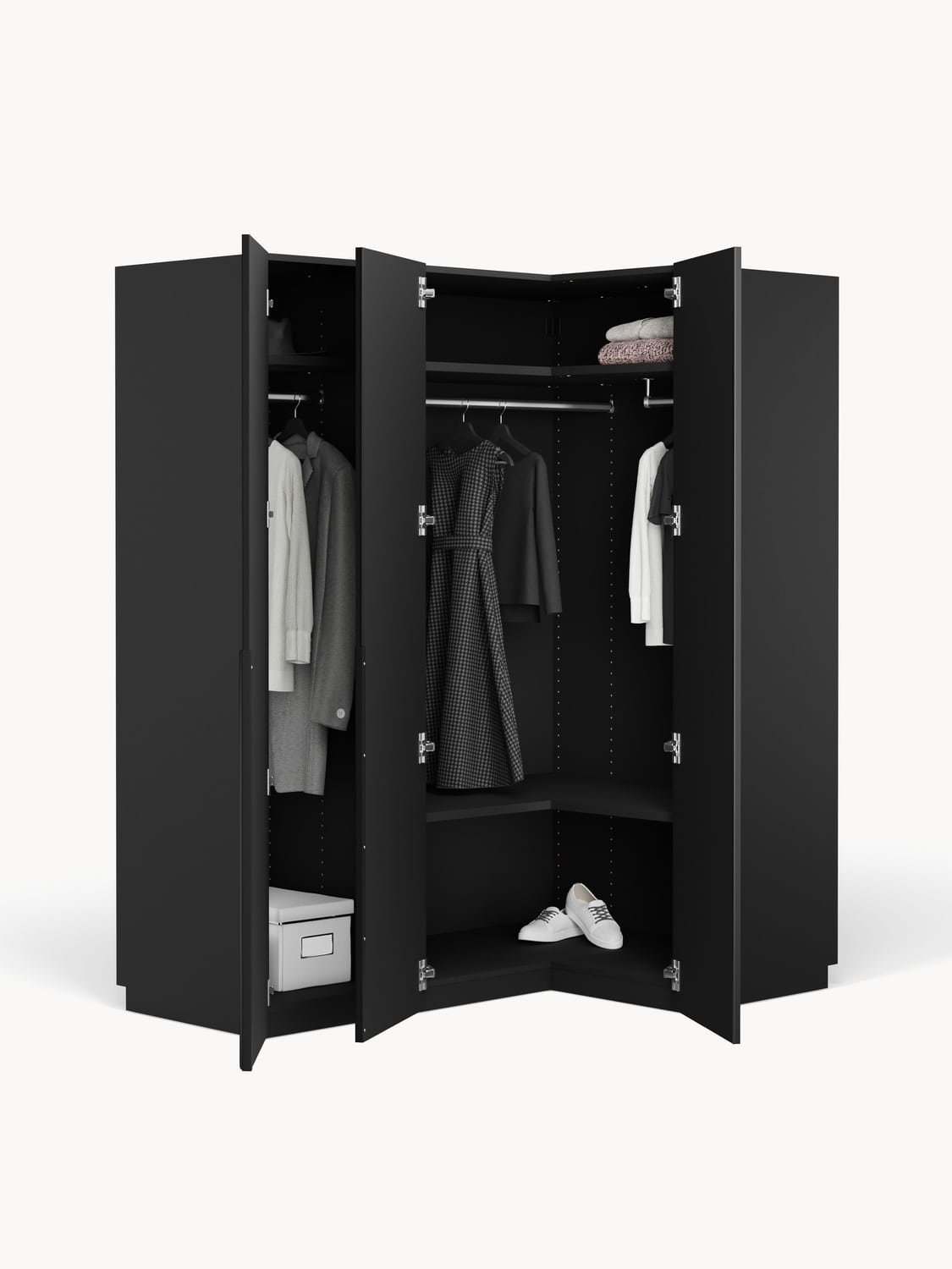 Leon Modular Corner Wardrobe, 165 cm Width, in various sizes — Charcoal