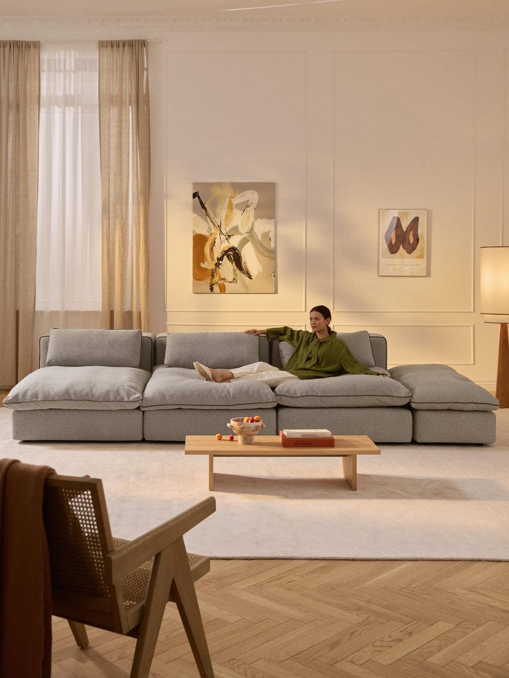 Felix Modular XL Sofa (3-seater) with Ottoman — Warm Grey