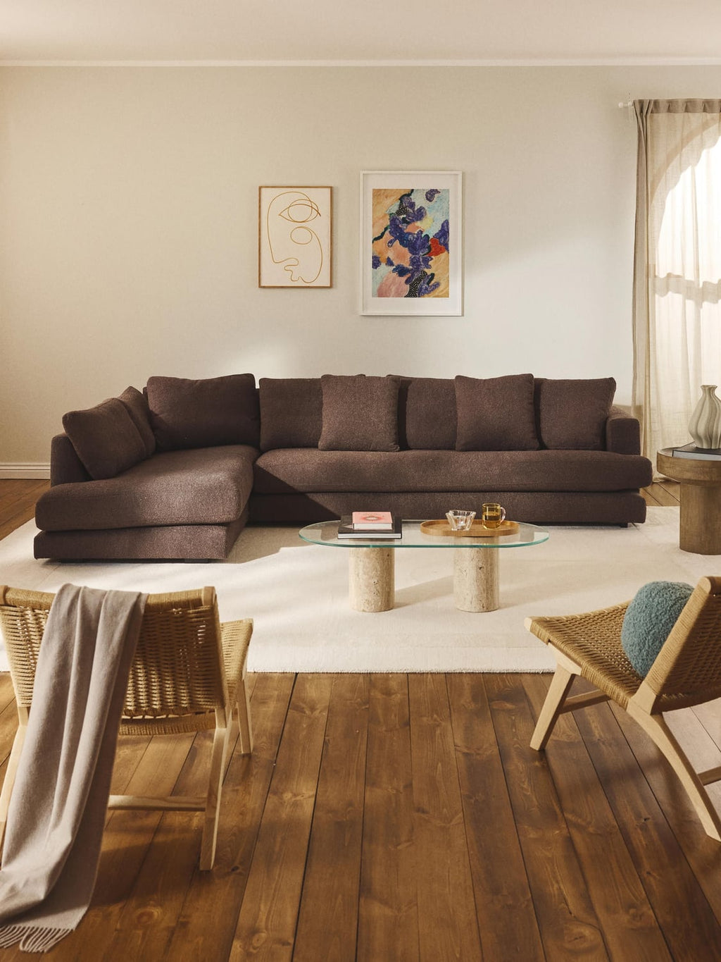 Tribeca XL Bouclé Corner Sofa — Brown