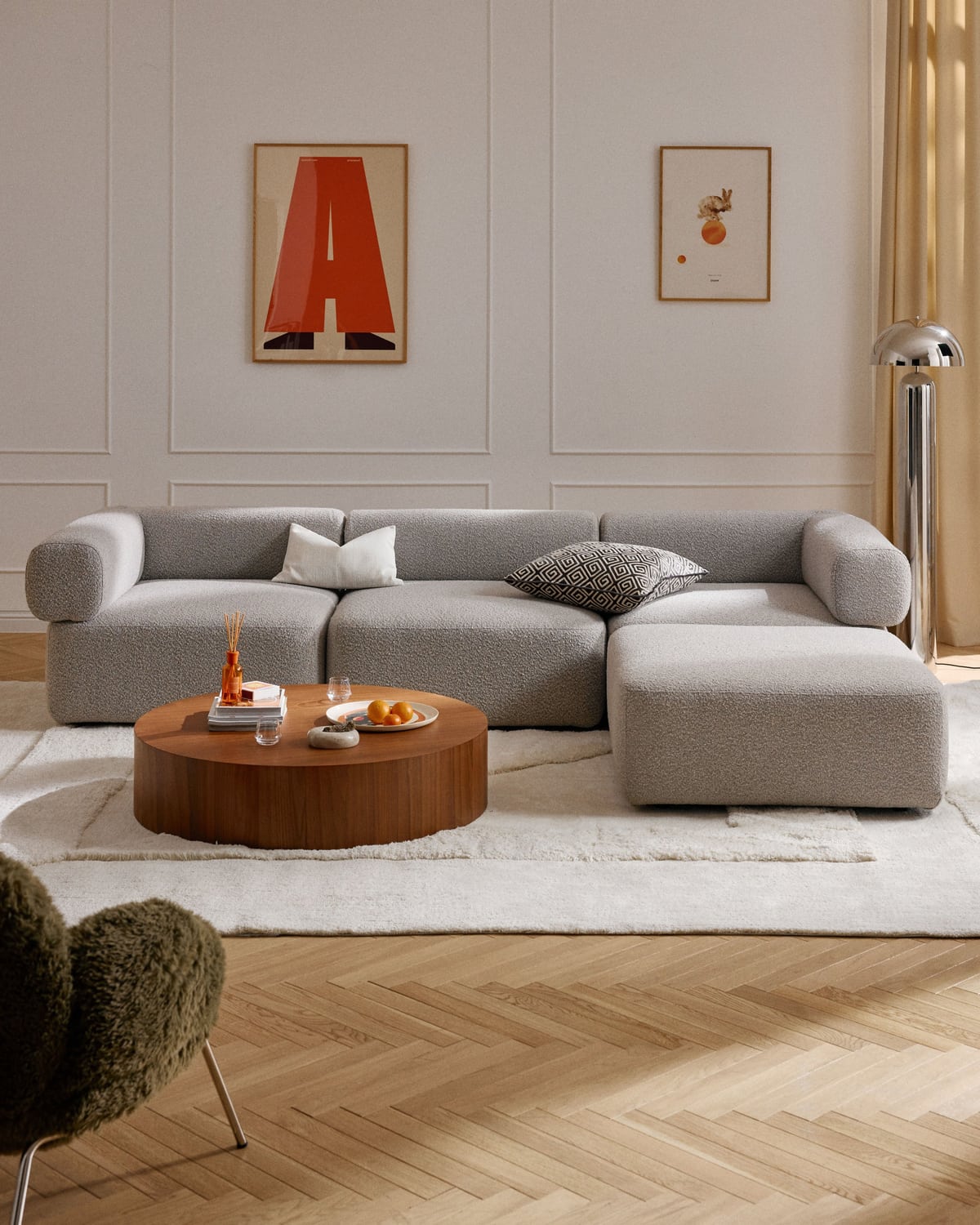 Anton Modular Bouclé Sofa (4-seater) with Ottoman (left/right) — Oatmeal