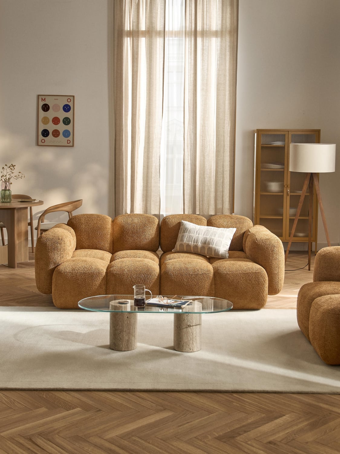 Tayla Modular Sofa (3-seater) in Teddy Bouclé — Ochre