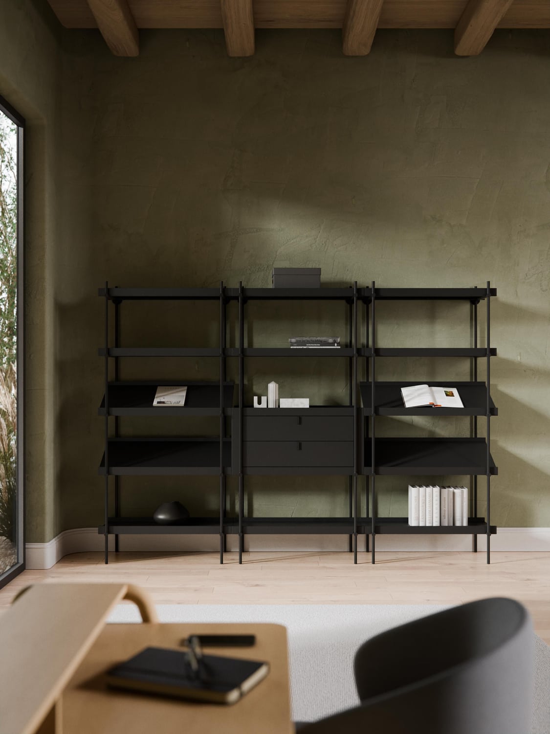 Rio Tall Shelving Unit with Sloped Shelves — Dark Grey