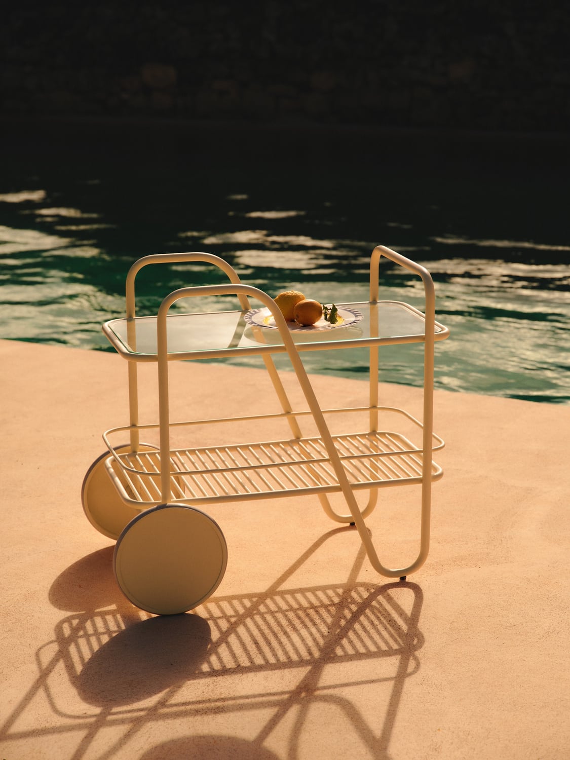 Giovanni Metal Serving Trolley with Glass Top — Cream