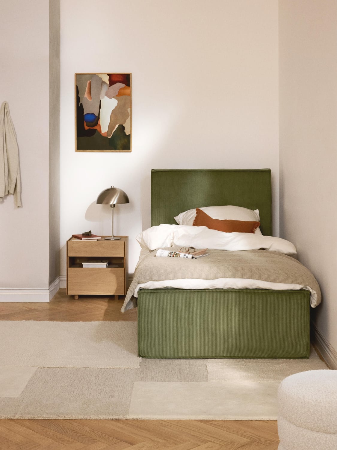 Dream Corduroy-Single Bed with Storage — Sage