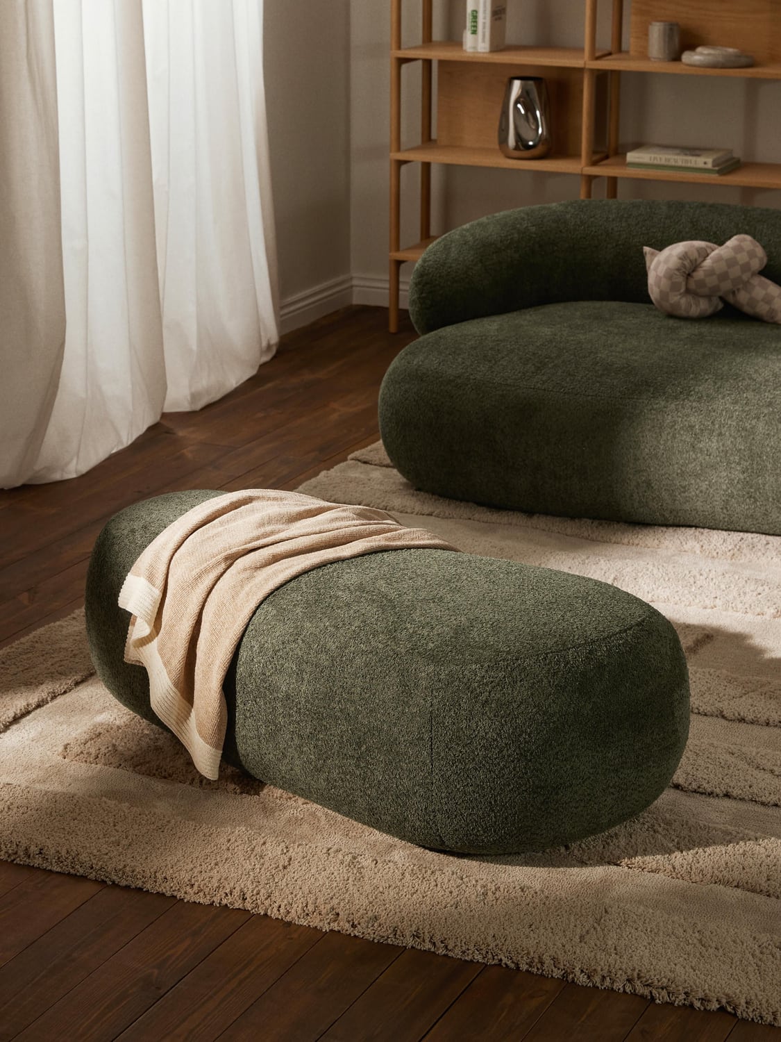 Alba XL-Ottoman in Teddy Bouclé — Green