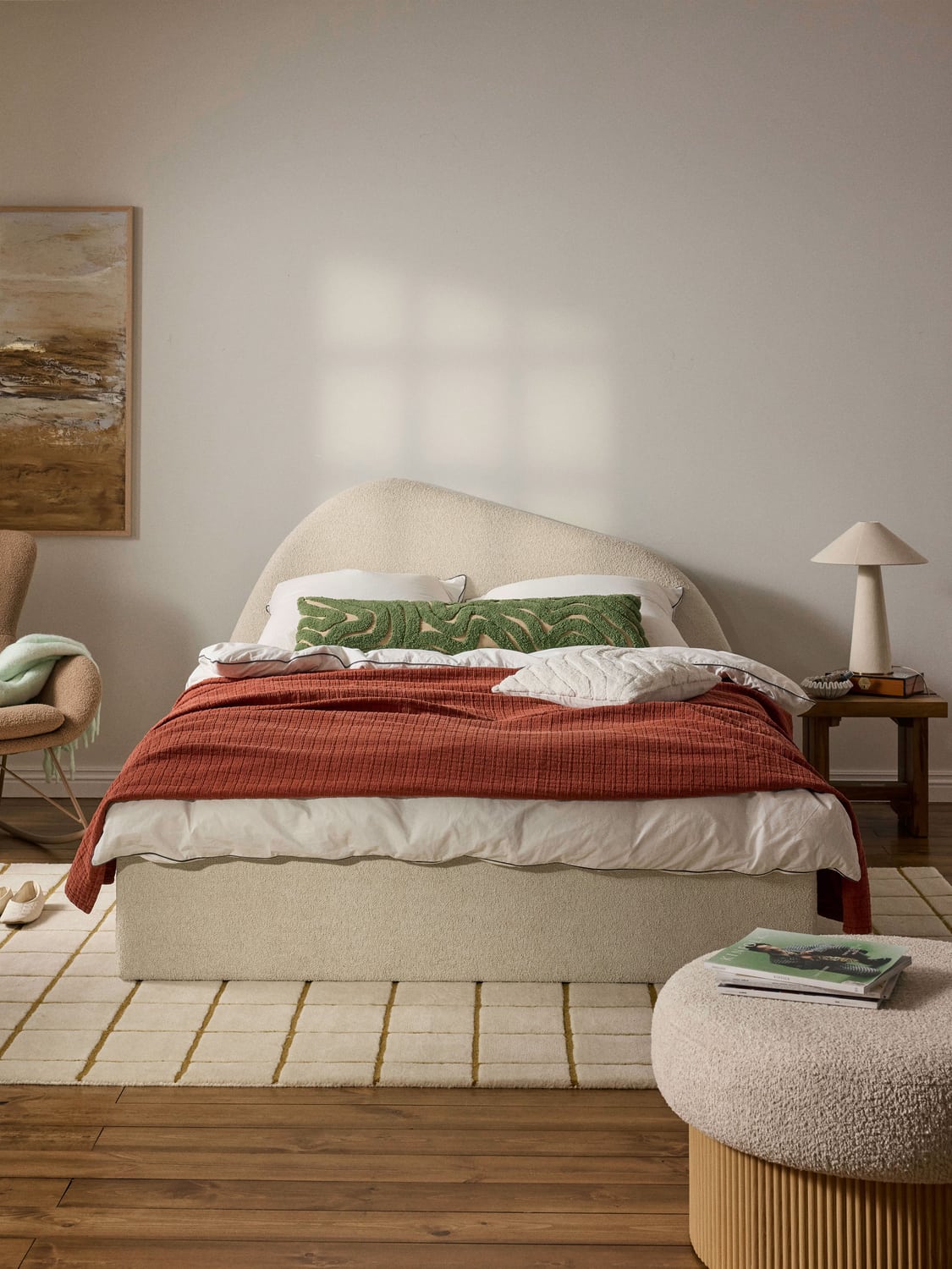 Gary Bouclé Upholstered Bed — Blush