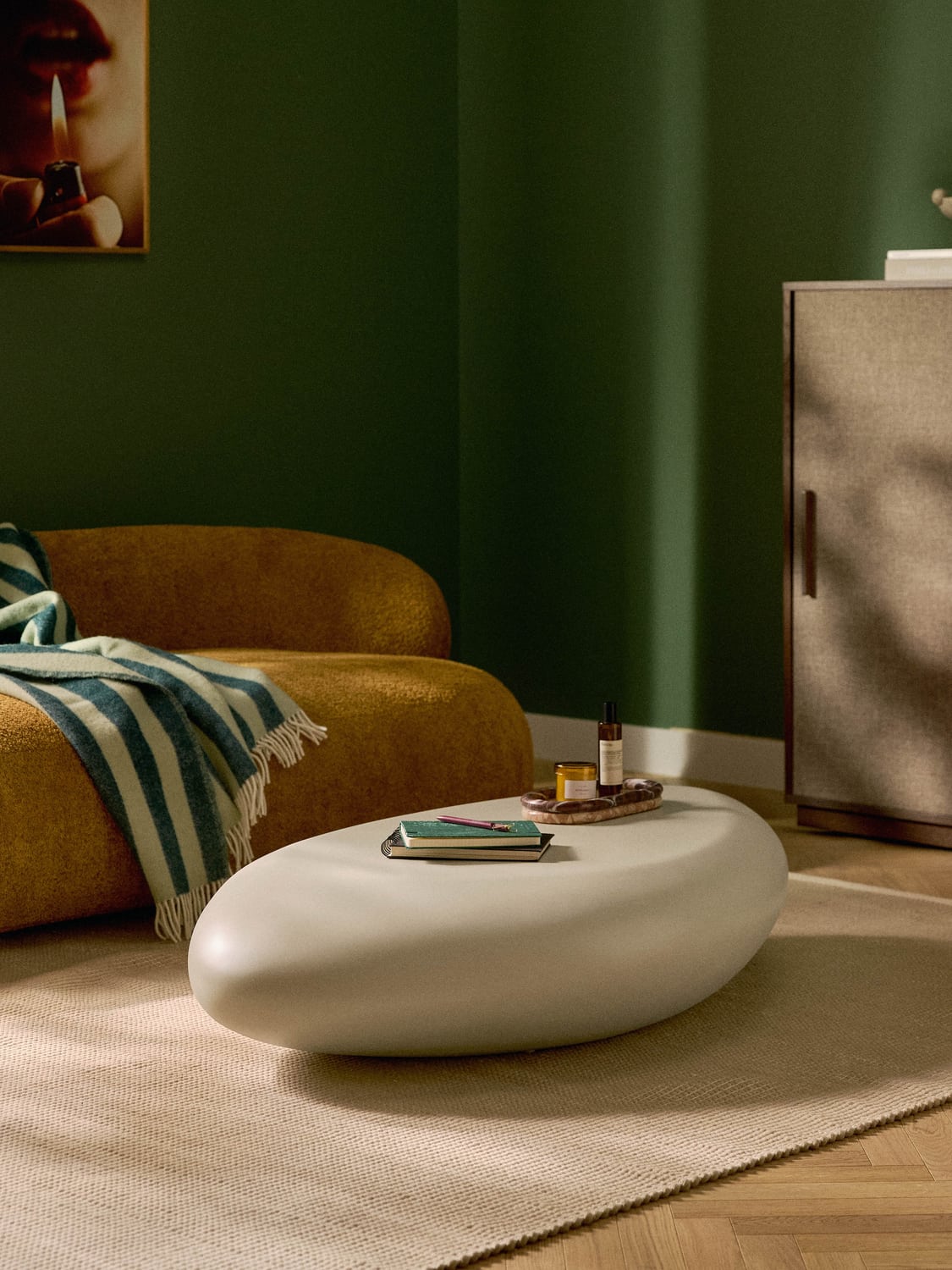 Pietra Large Coffee Table in Organic Form, B 135 cm — Chocolate