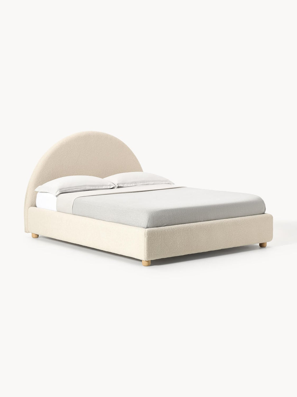 Ebba Teddy-Upholstered Bed with Storage — Light Grey