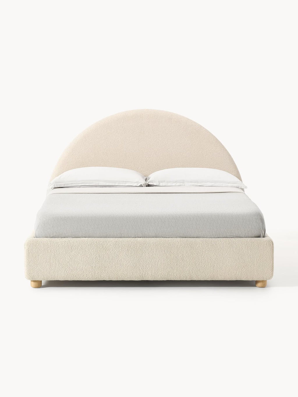 Ebba Teddy-Upholstered Bed with Storage — Light Grey