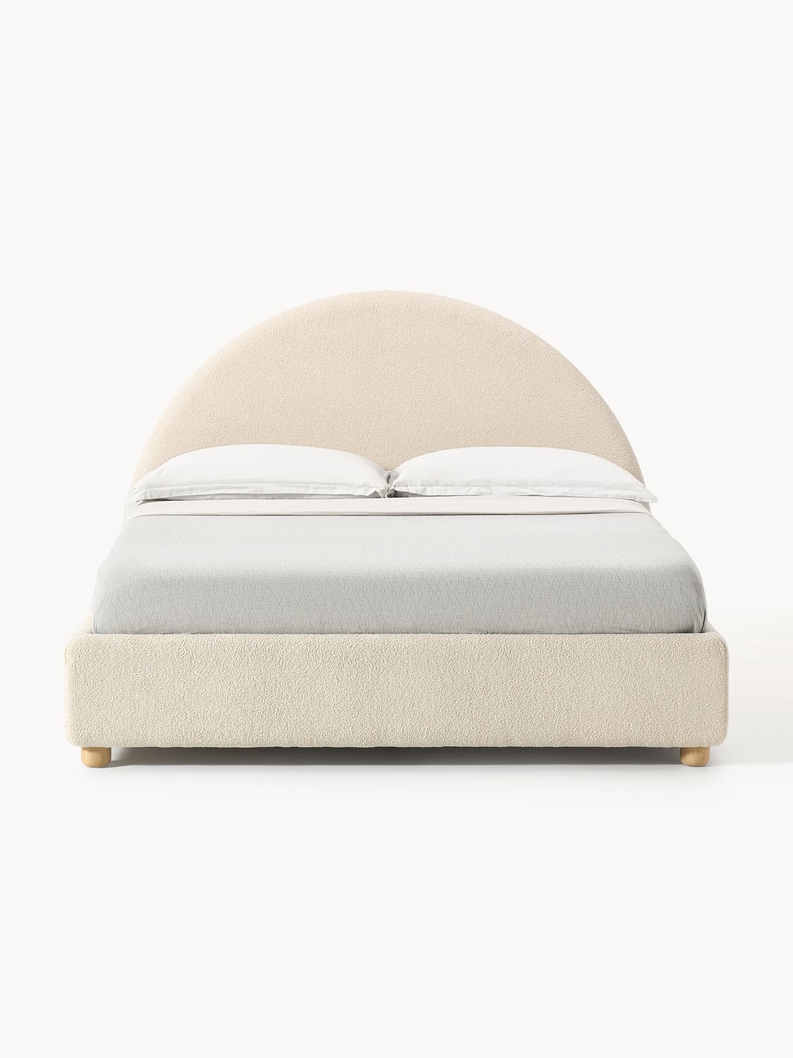 Ebba Teddy-Upholstered Bed with Storage — Light Grey