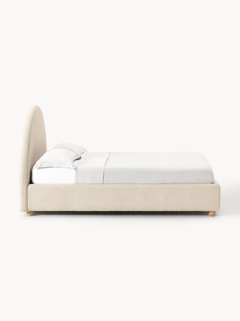 Ebba Teddy-Upholstered Bed with Storage — Light Grey