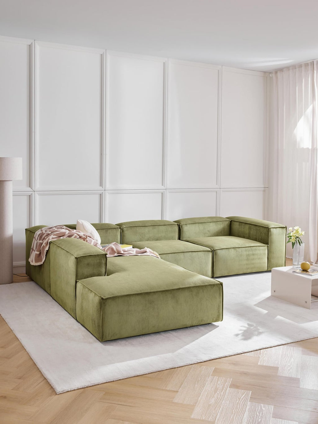 Lennon Ottoman Module in Corduroy — Mushroom