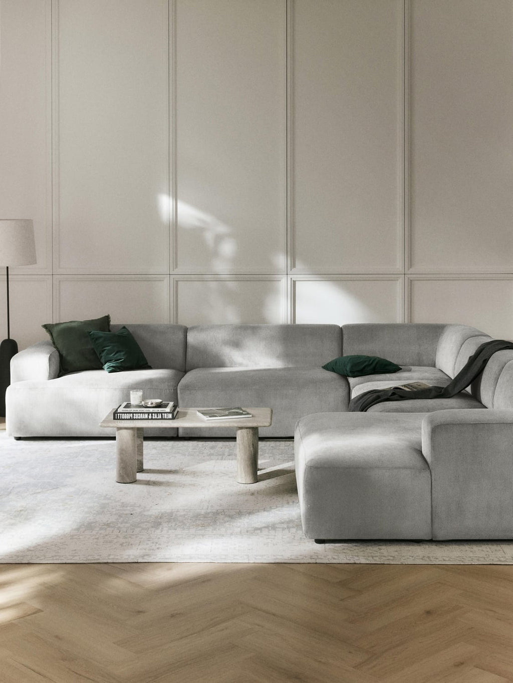 Melva XL Corduroy Corner Sofa — Grey