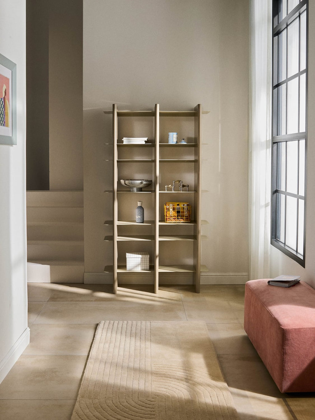 Rami Tall Shelving Unit with Metal Elements — Dark Grey