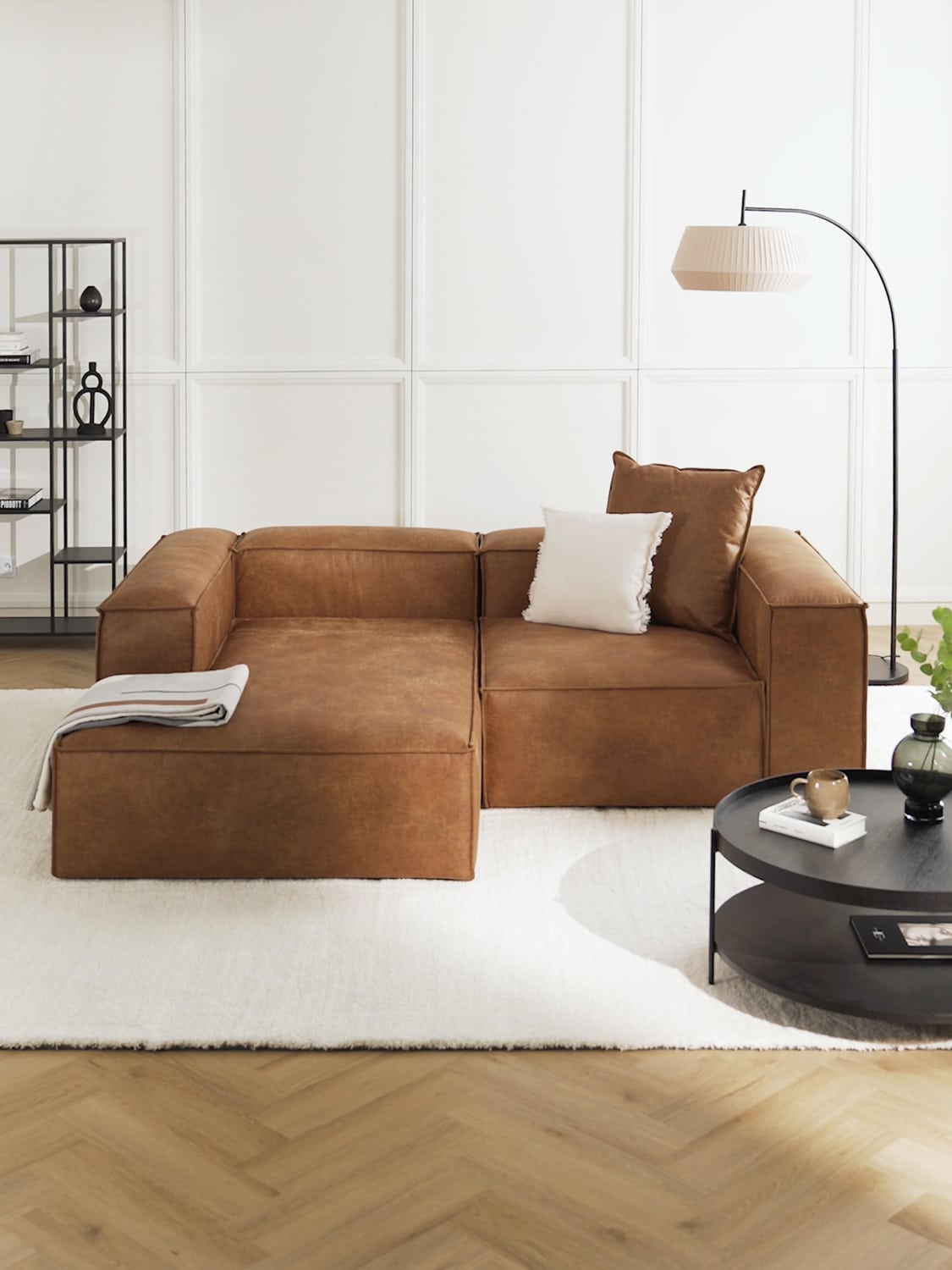 Lennon Modular Corner Sofa (2-seater) in Leather — Camel