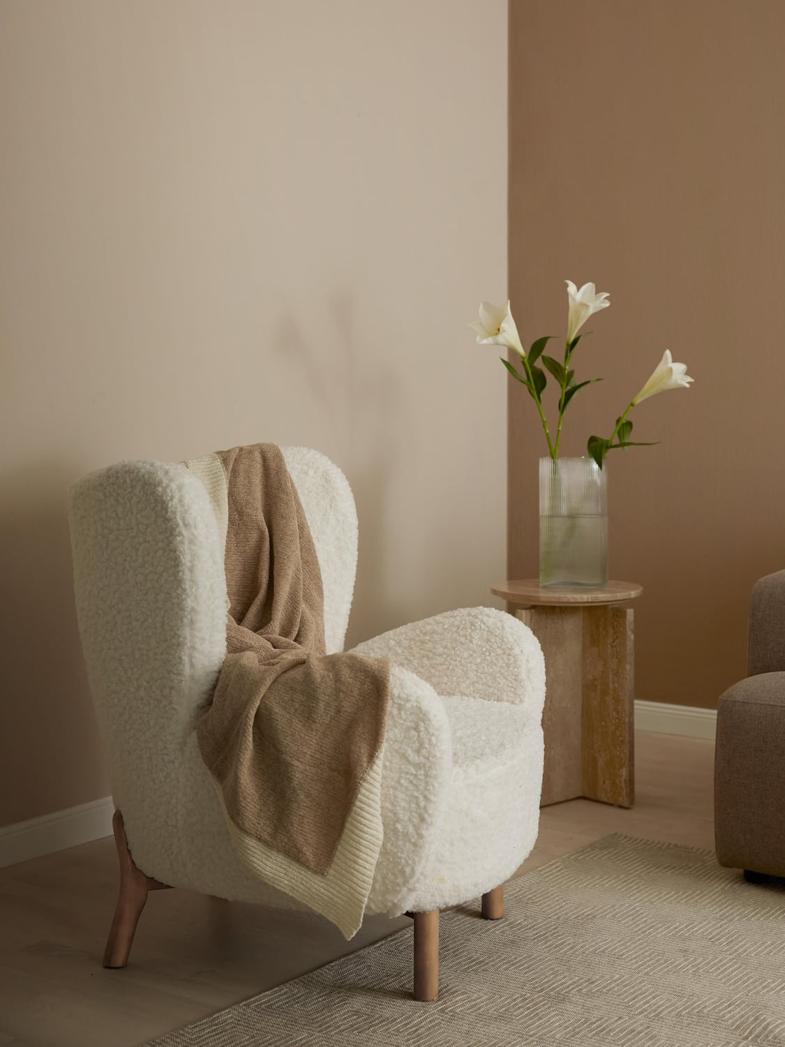 Kalia Teddy Wingback Chair — Off-White