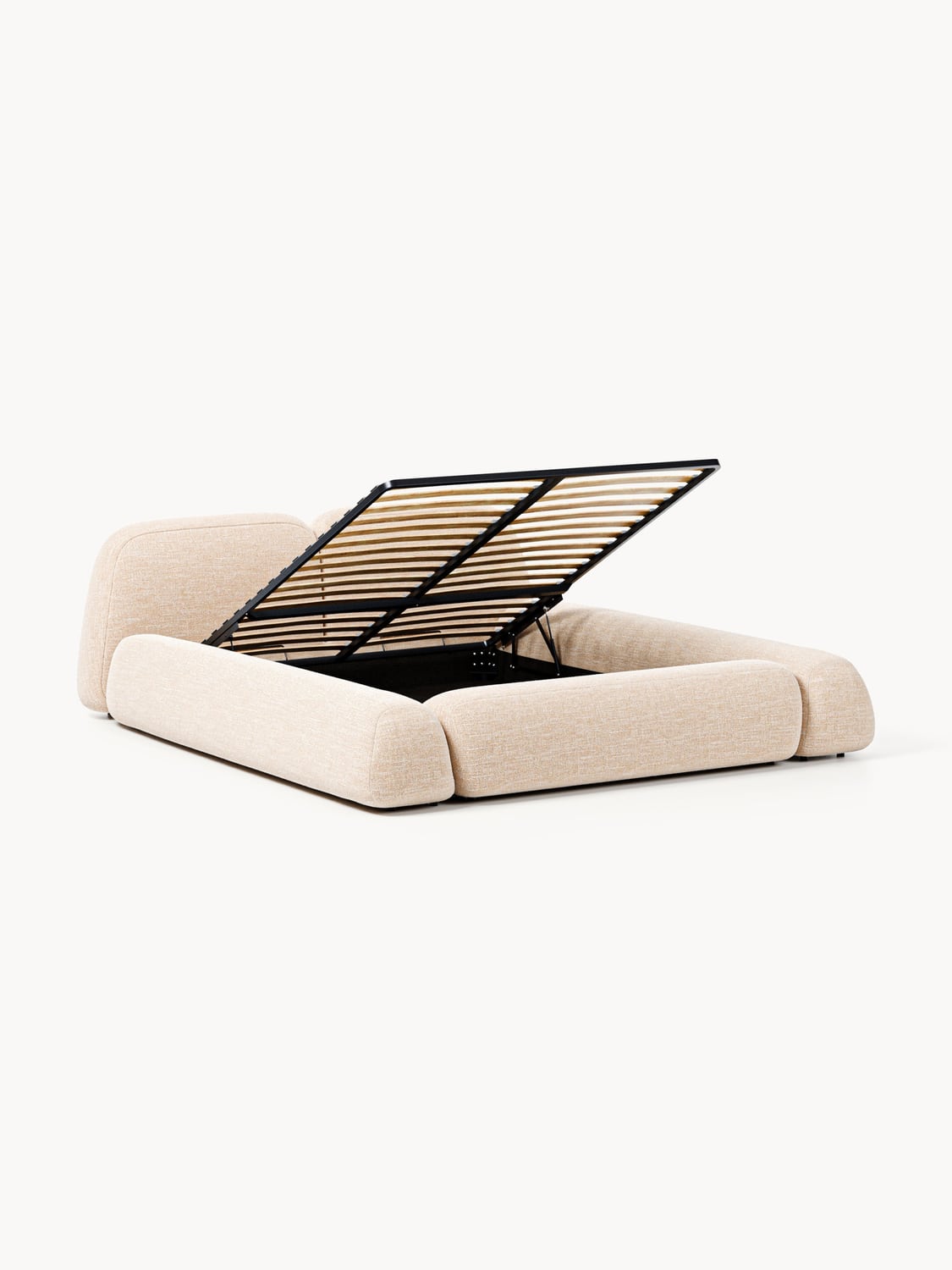 Wolke Bouclé Upholstered Bed with Storage — Ivory