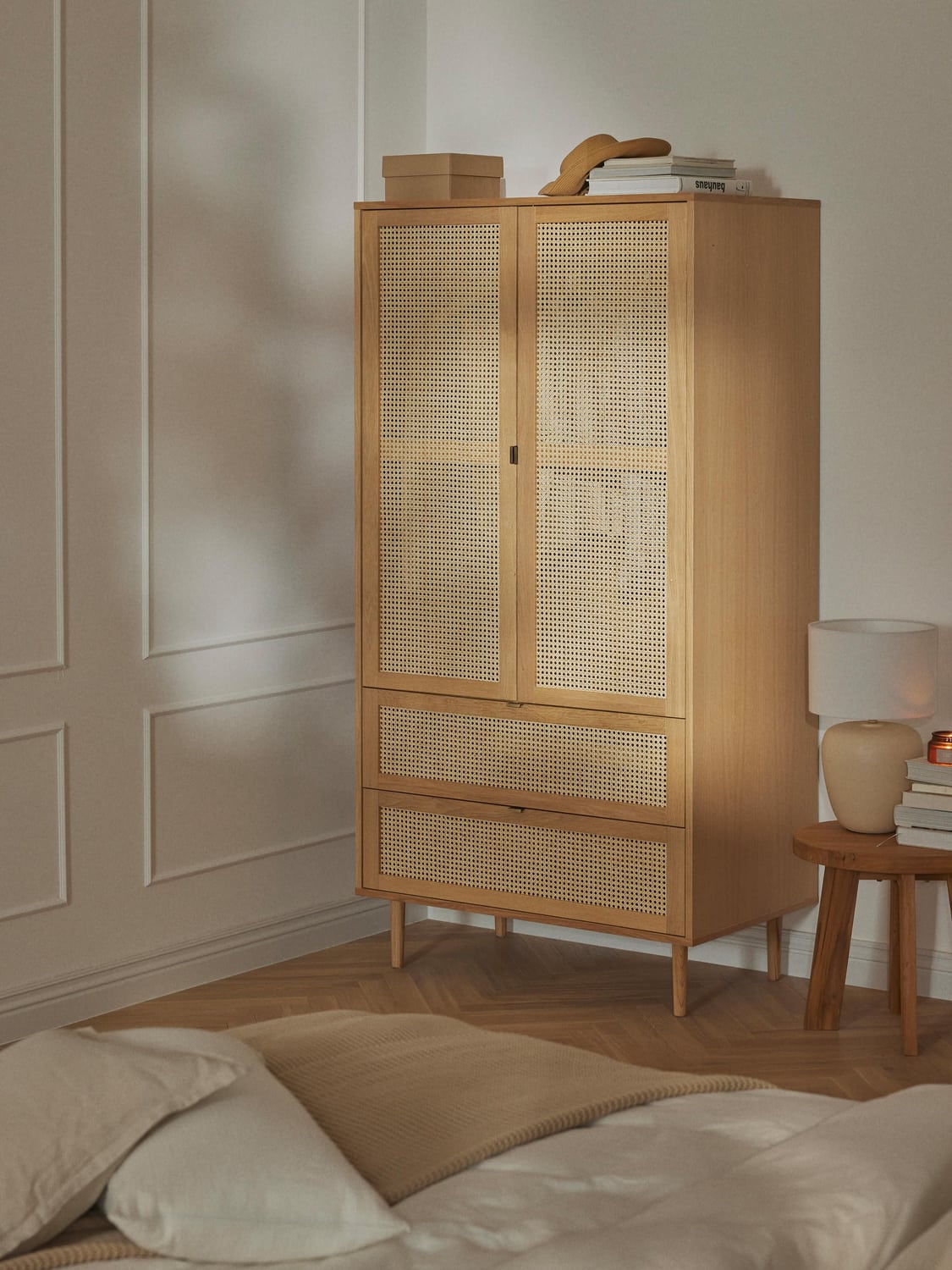Aries Small Wardrobe with Viennese Cane, 2-door — Warm Grey