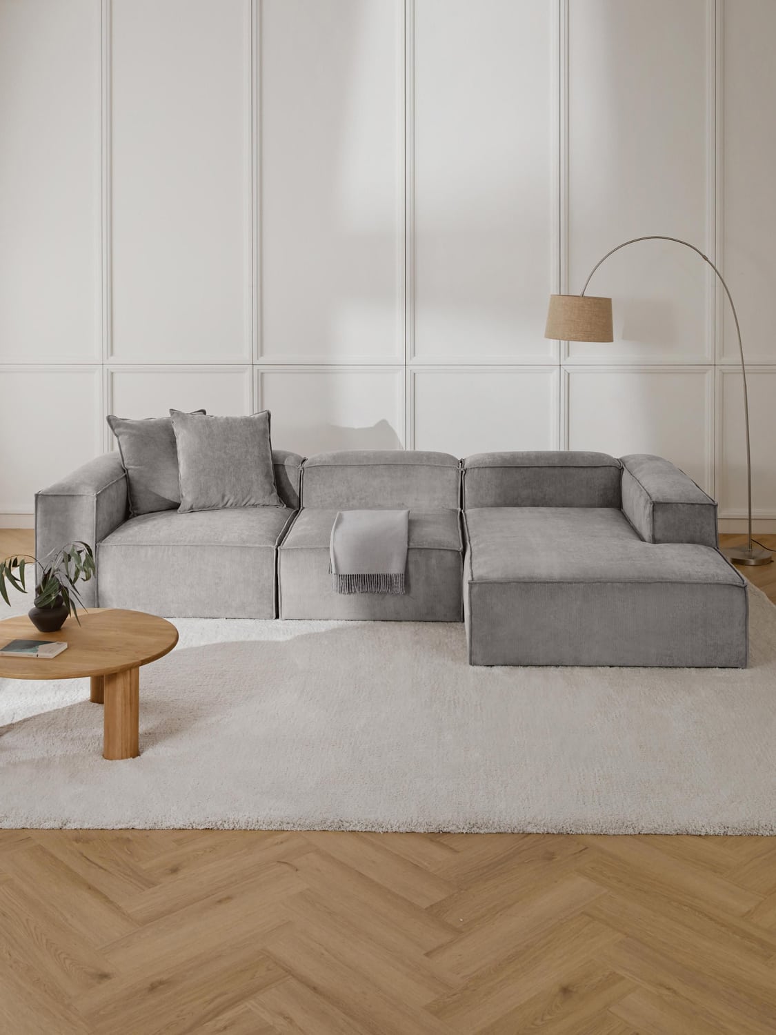 Lennon Modular Corner Sofa (4-seater) in Corduroy — Warm Grey