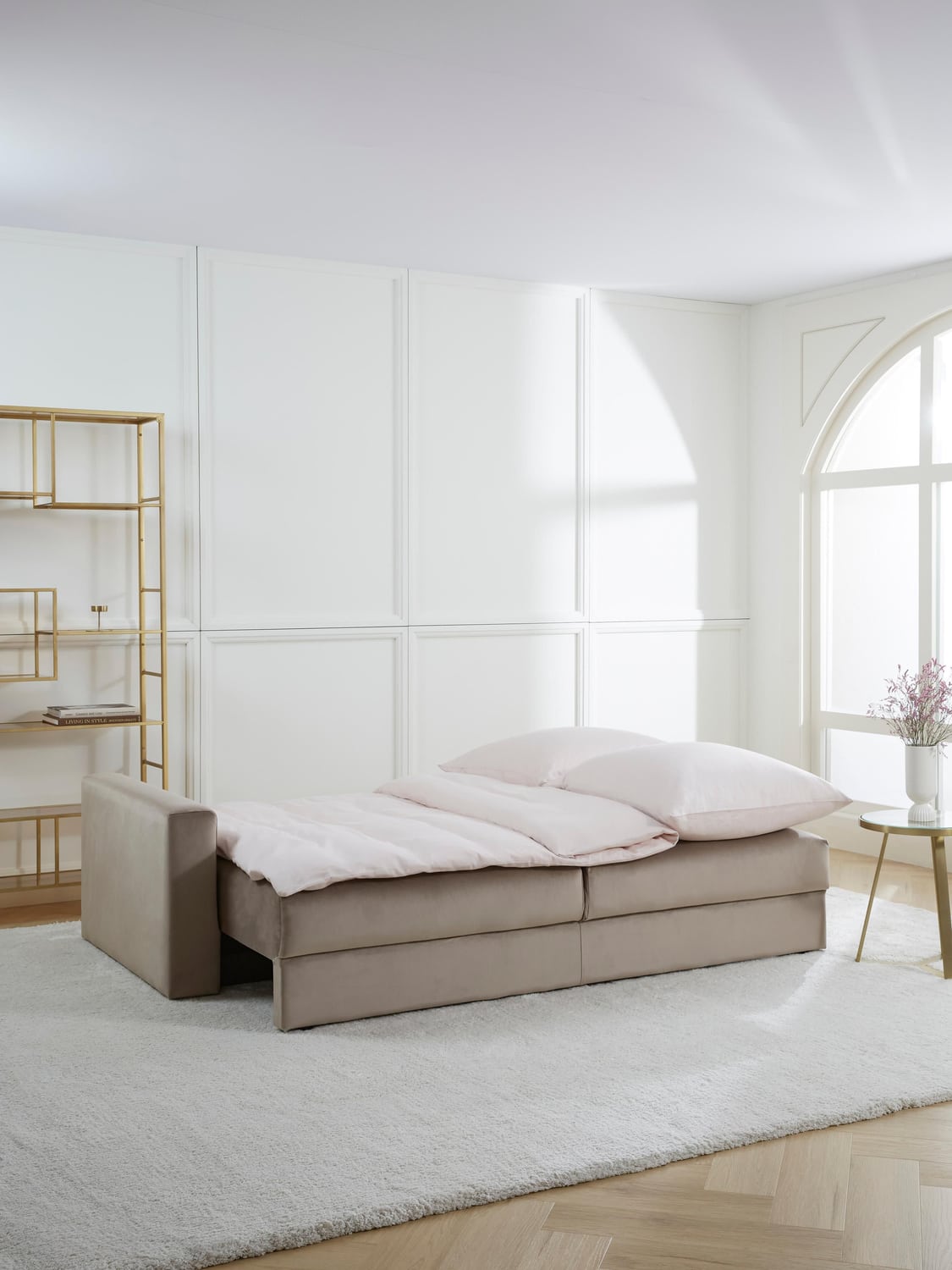 Tasha Velvet-Sofa Bed (3-seater) with Storage — Warm Grey
