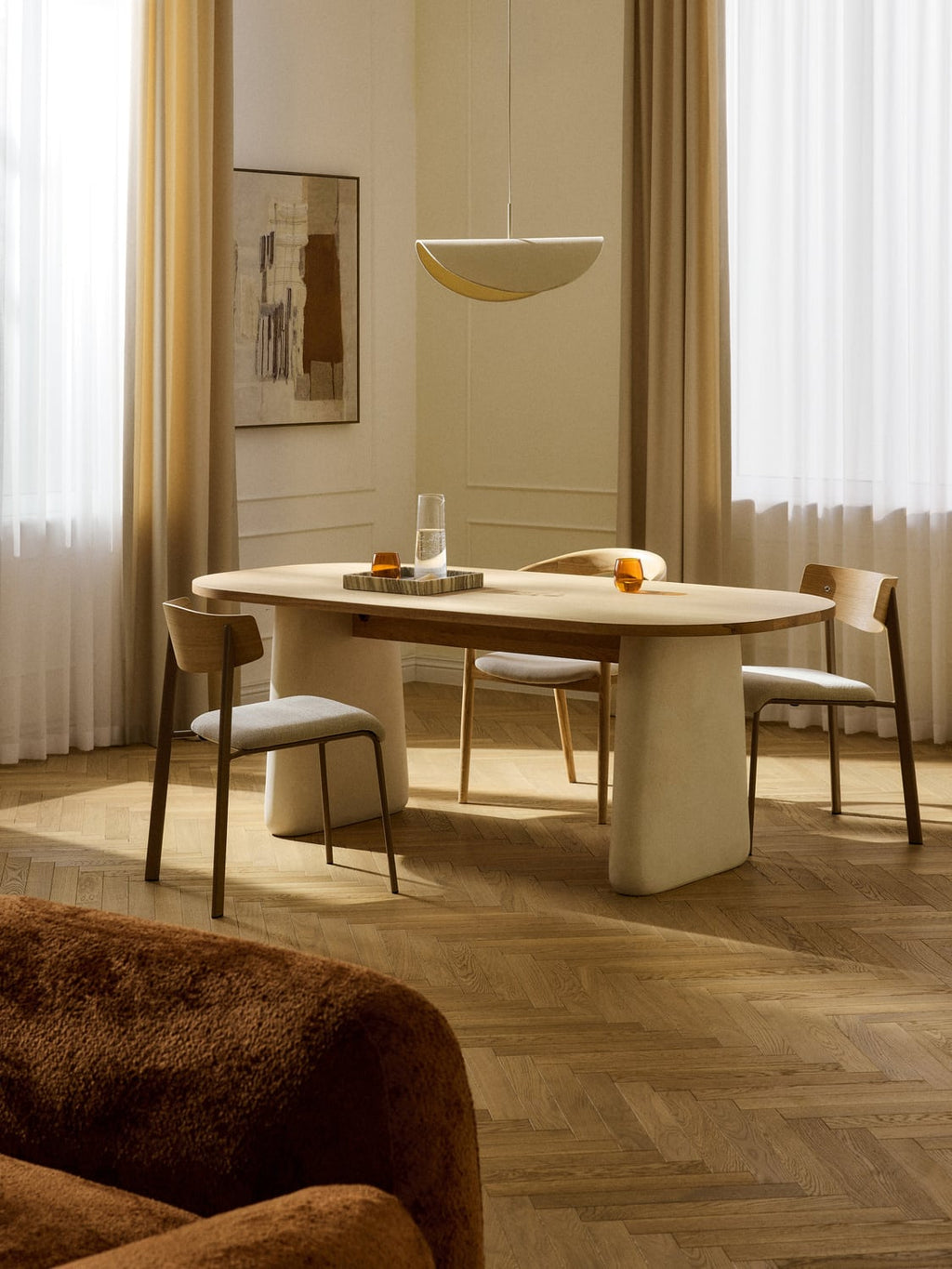 Dune Oval Dining Table in Oak, in various sizes — Oatmeal