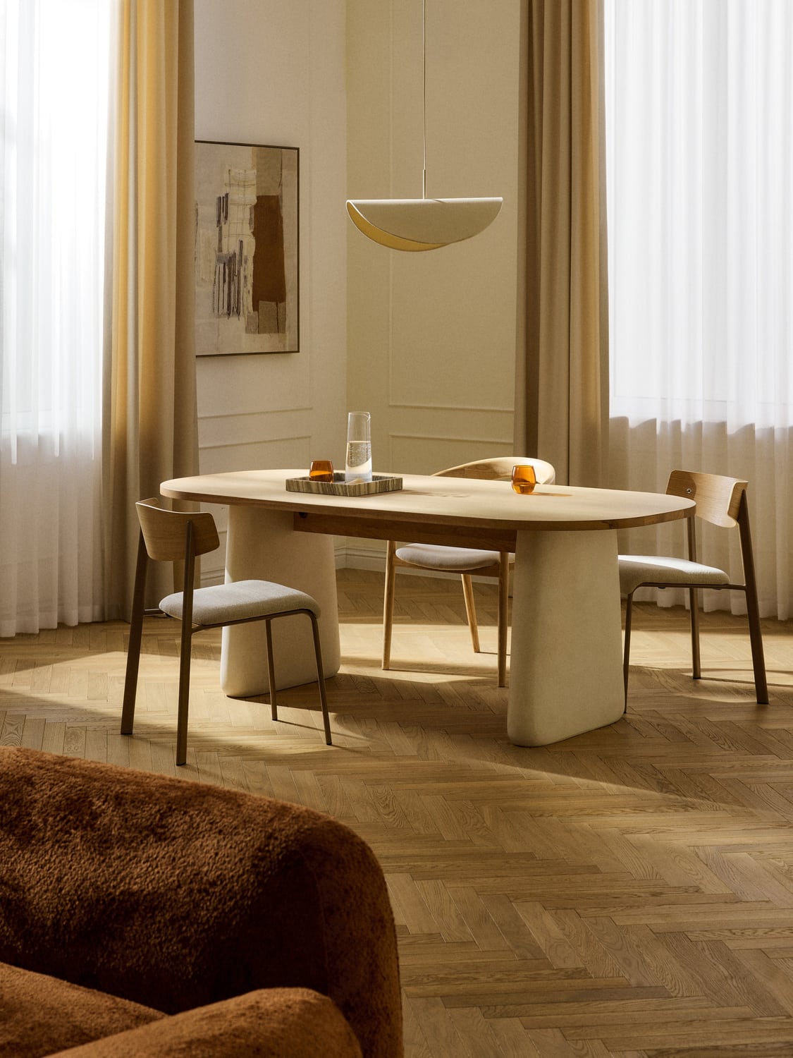 Dune Oval Dining Table in Oak, in various sizes — Oatmeal
